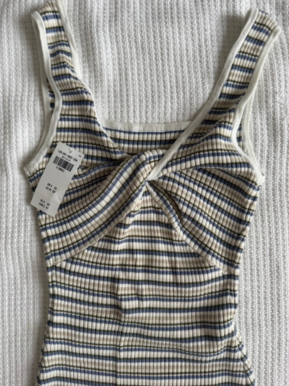 Abercrombie & Fitch Cream, Blue & Tan Ribbed Twist-Front Maxi Dress